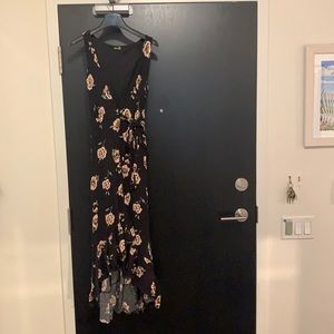 Black and floral wrap dress